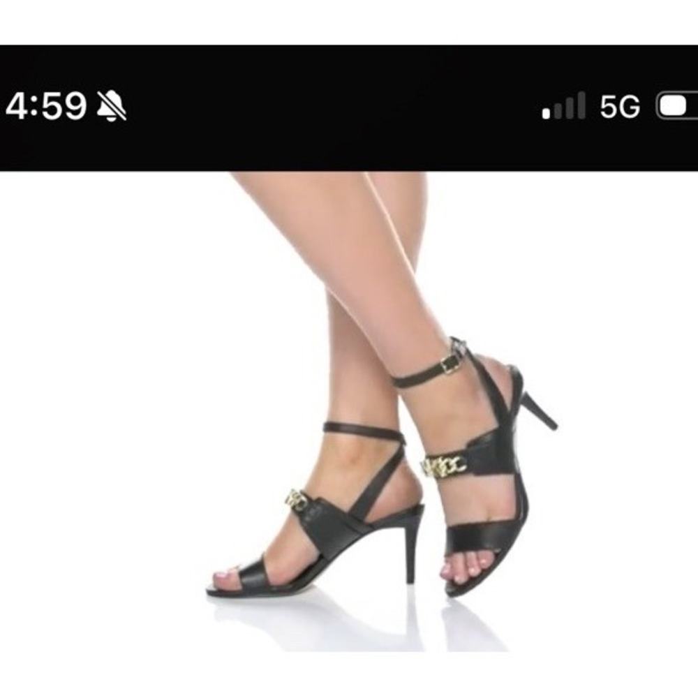 Michael Kors Sandals Sz 11 Melanie Gold Buckle Slingback Stiletto Leather Black - Picture 15 of 16